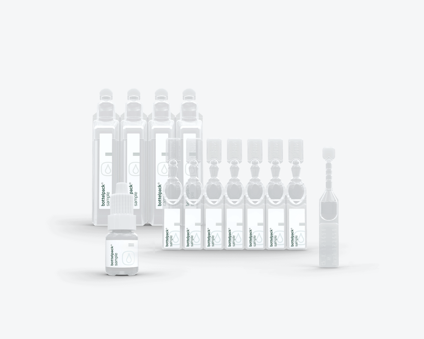 Blow-Fill-Seal (BFS) plastic ampoules and bottles in various sizes used for sterile pharmaceutical packaging